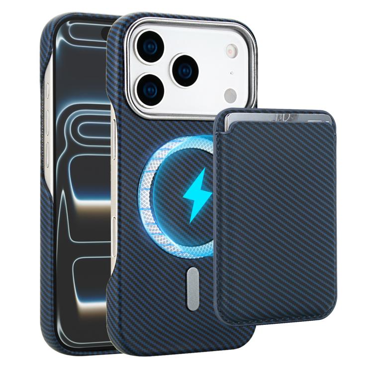 For iPhone 17 Pro Carbon Fiber MagSafe Magnetic Card Holder Phone Case(Blue)