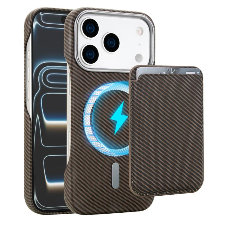 For iPhone 17 Pro Carbon Fiber MagSafe Magnetic Card Holder Phone Case(Brown)