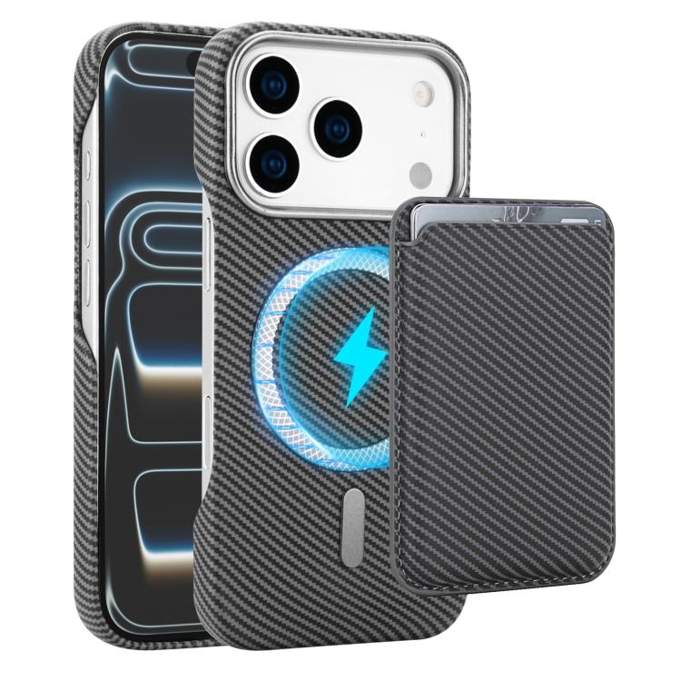 For iPhone 17 Pro Carbon Fiber MagSafe Magnetic Card Holder Phone Case(Grey)