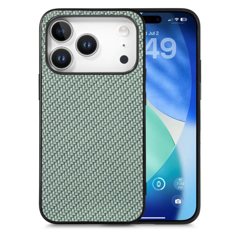 For iPhone 17 Pro Carbon Fiber Texture Leather Back Phone Case(Green)