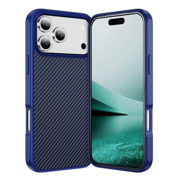 For iPhone 17 Pro Carbon Fiber Texture Skin-feel Acrylic TPU Phone Case(Blue)