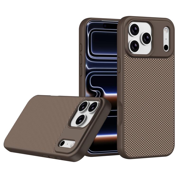For iPhone 17 Pro Carbon Fiber Texture TPU Soft Edge Magnetic Shockproof Phone Case(Brown)