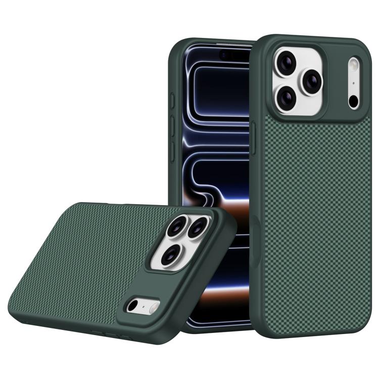 For iPhone 17 Pro Carbon Fiber Texture TPU Soft Edge Magnetic Shockproof Phone Case(Green)