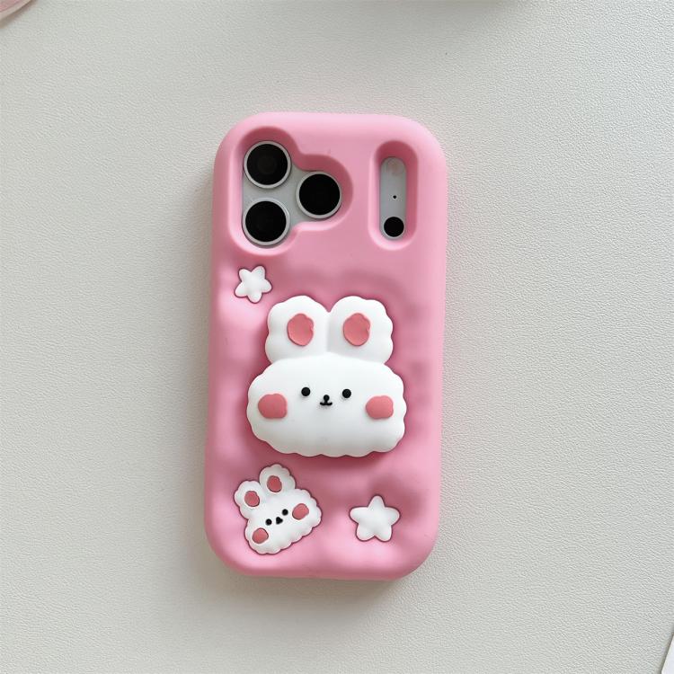For iPhone 17 Pro Cartoon Cute Rabbit Stand Phone Case(Pink)