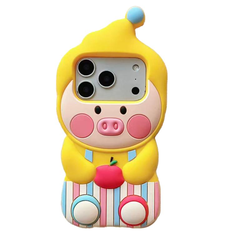 For iPhone 17 Pro Cartoon Pig Silicone Phone Case(Yellow)