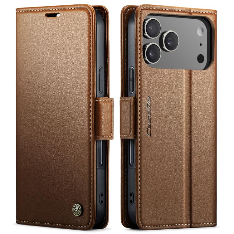 For iPhone 17 Pro CaseMe 023 Butterfly Buckle Litchi Texture RFID Anti-theft Leather Phone Case(Brown)