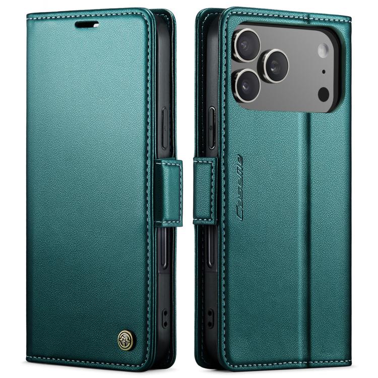 For iPhone 17 Pro CaseMe 023 Butterfly Buckle Litchi Texture RFID Anti-theft Leather Phone Case(Green)