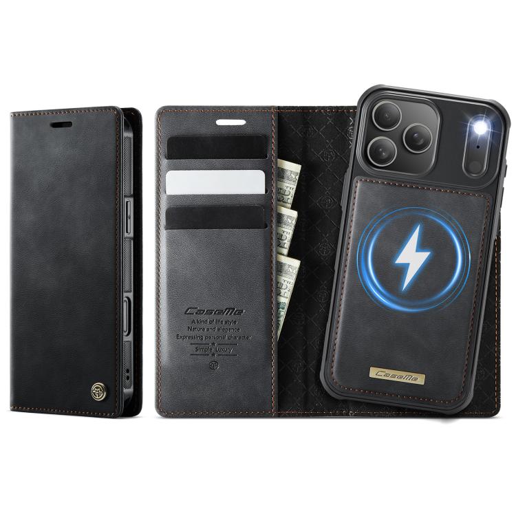 For iPhone 17 Pro CaseMe C49 MagSafe RFID Blocking Detachable Wallet Leather Phone Case(Black)