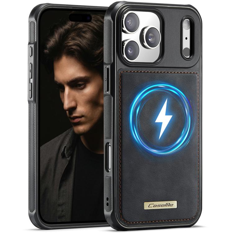 For iPhone 17 Pro CaseMe C69 Series Magnetic Vegan Leather Back Phone Case(Black)