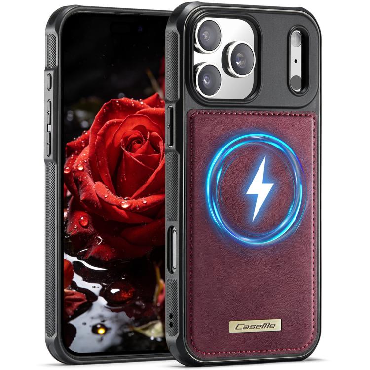 For iPhone 17 Pro CaseMe C69 Series Magnetic Vegan Leather Back Phone Case(Red)