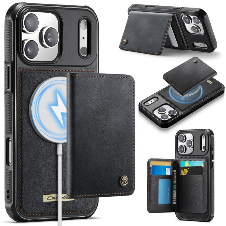 For iPhone 17 Pro CaseMe Me80 Series Detachable Wallet Magnetic RFID Vegan Leather Phone Case(Black)