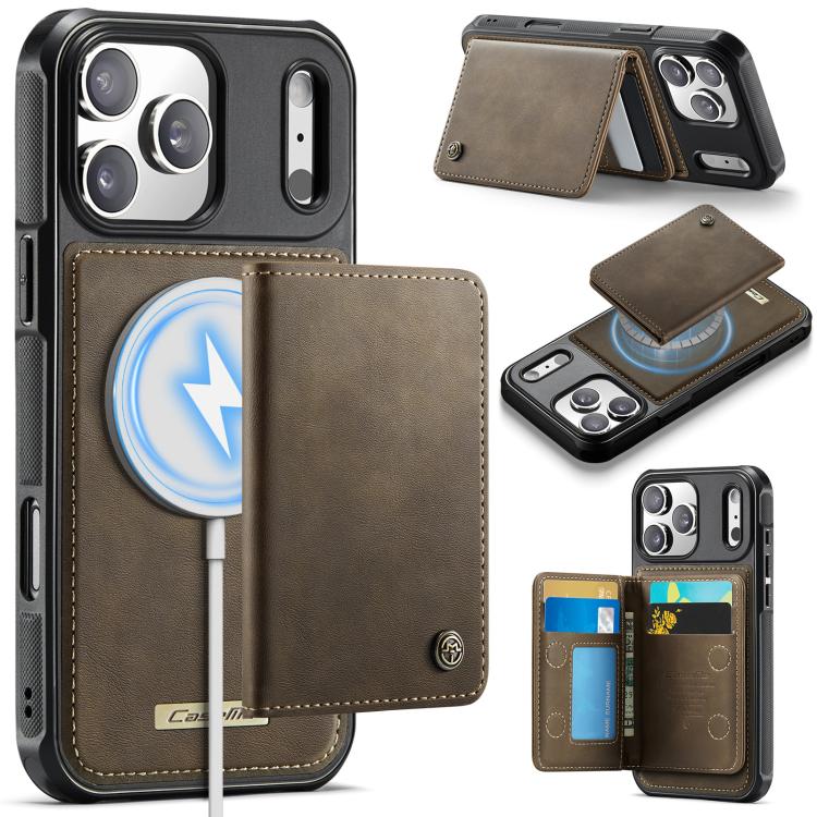 For iPhone 17 Pro CaseMe Me80 Series Detachable Wallet Magnetic RFID Vegan Leather Phone Case(Coffee)