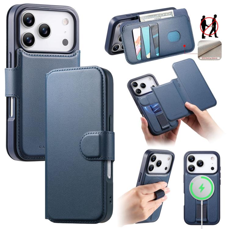 For iPhone 17 Pro CaseNeo Finger Grip Strap MagSafe Leather Phone Case(Blue)