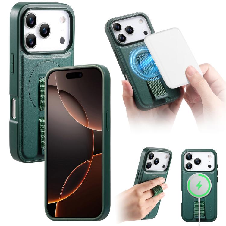 For iPhone 17 Pro CaseNeo Finger Grip Wristband MagSafe Back Phone Case(Green)