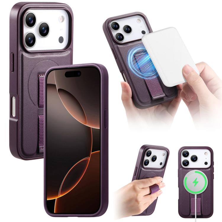 For iPhone 17 Pro CaseNeo Finger Grip Wristband MagSafe Back Phone Case(Purple)