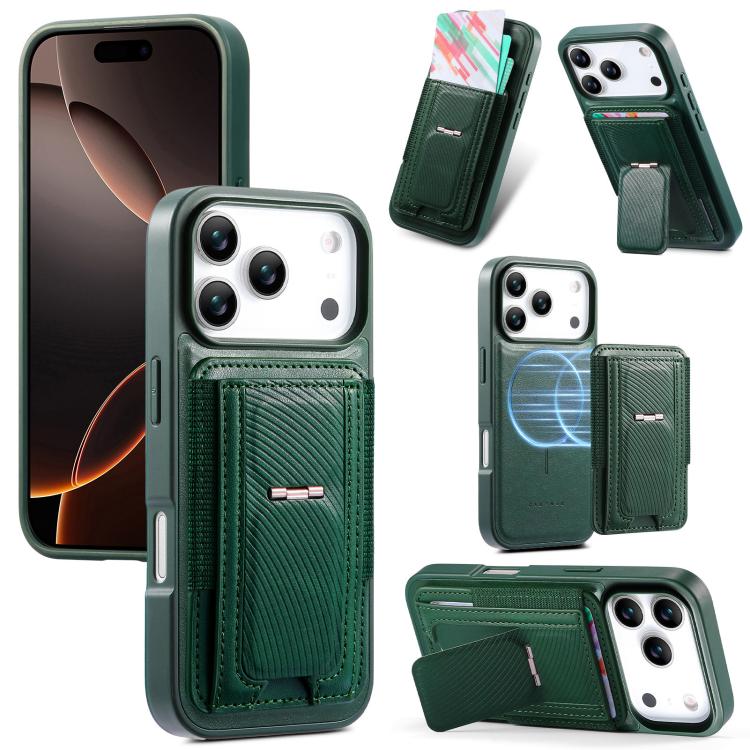 For iPhone 17 Pro CaseNeo Fold Holder Retro Elastic Card Bag Magnetic Back Phone Case(Green)