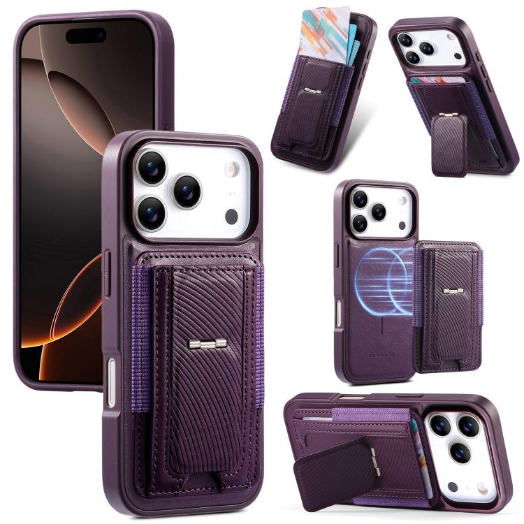 For iPhone 17 Pro CaseNeo Fold Holder Retro Elastic Card Bag Magnetic Back Phone Case(Purple)