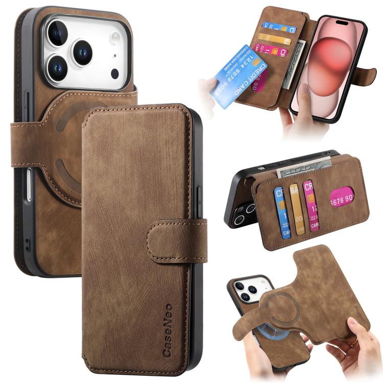 For iPhone 17 Pro CaseNeo MagSafe RFID Anti-theft Retro Leather Phone Case(Brown)
