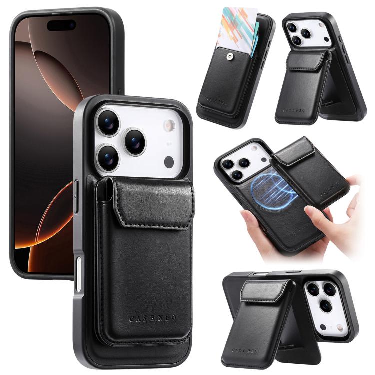 For iPhone 17 Pro CaseNeo Retro Multi-Card Bag Magnetic Back Phone Case(Black)