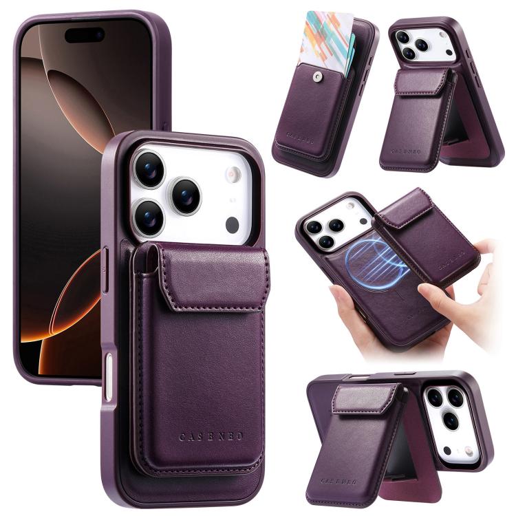 For iPhone 17 Pro CaseNeo Retro Multi-Card Bag Magnetic Back Phone Case(Purple)