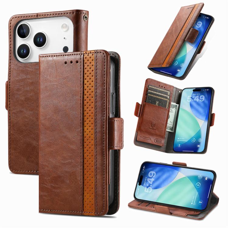 For iPhone 17 Pro CaseNeo Splicing Dual Magnetic Buckle Leather Phone Case(Brown)
