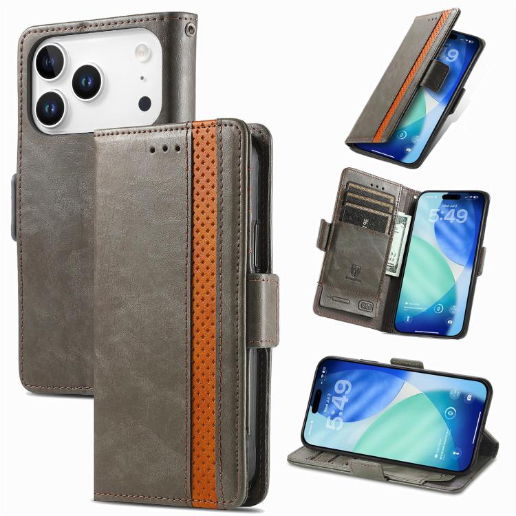 For iPhone 17 Pro CaseNeo Splicing Dual Magnetic Buckle Leather Phone Case(Gray)