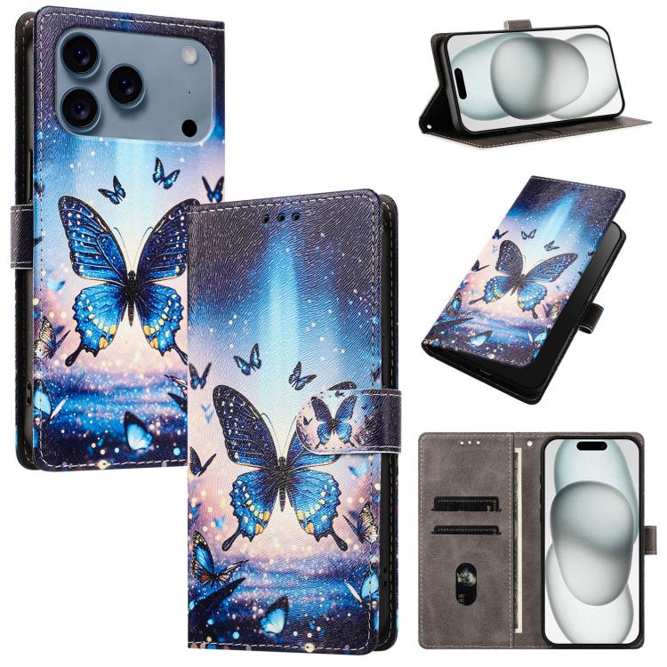 For iPhone 17 Pro CH002 Colored Drawing Buckle Clasp Vegan Leather Phone Case(Fluorescent Butterflies)