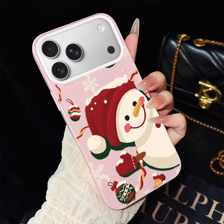 For iPhone 17 Pro Christmas Pattern IMD Glitter PC Hybrid TPU Phone Case(Pink)