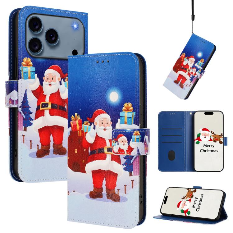 For iPhone 17 Pro Christmas Series Buckle Leather Phone Case with Hand Strap(Christmas Eve)