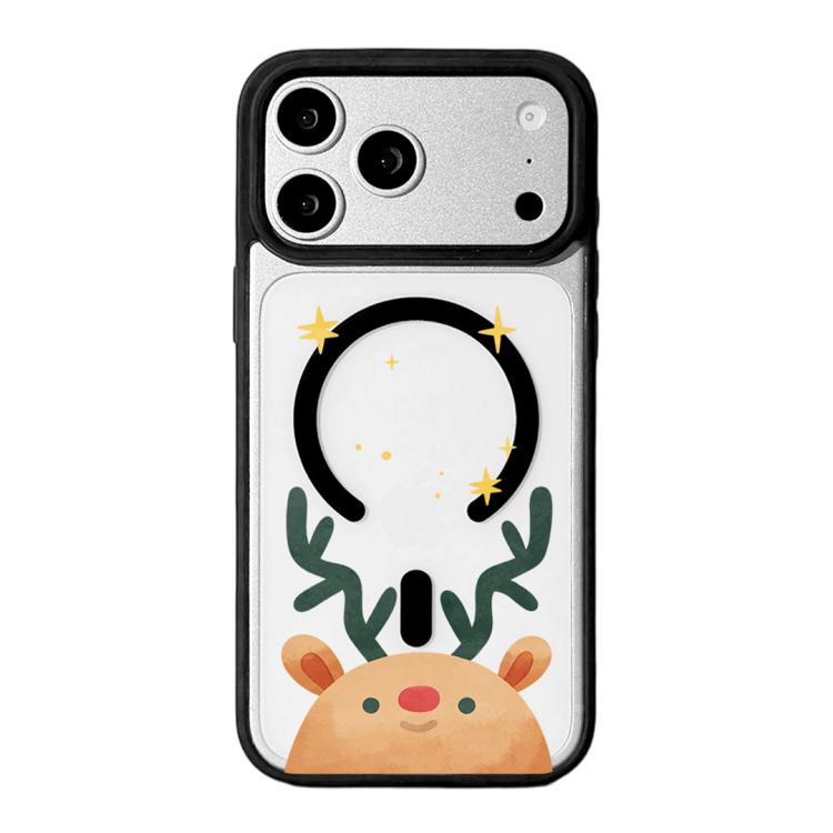 For iPhone 17 Pro Christmas Series Strong Magnetic Painted Black Edge Phone Case(Deer Head Series)