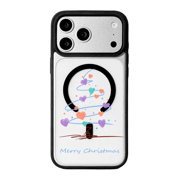 For iPhone 17 Pro Christmas Series Strong Magnetic Painted Black Edge Phone Case(Heart-shaped Christmas Tree)