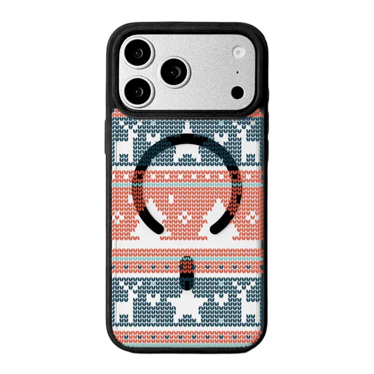 For iPhone 17 Pro Christmas Series Strong Magnetic Painted Black Edge Phone Case(Knitted Christmas)