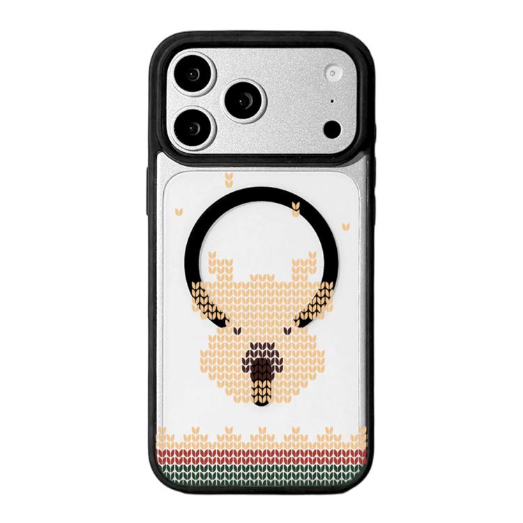 For iPhone 17 Pro Christmas Series Strong Magnetic Painted Black Edge Phone Case(Knitted Deer)