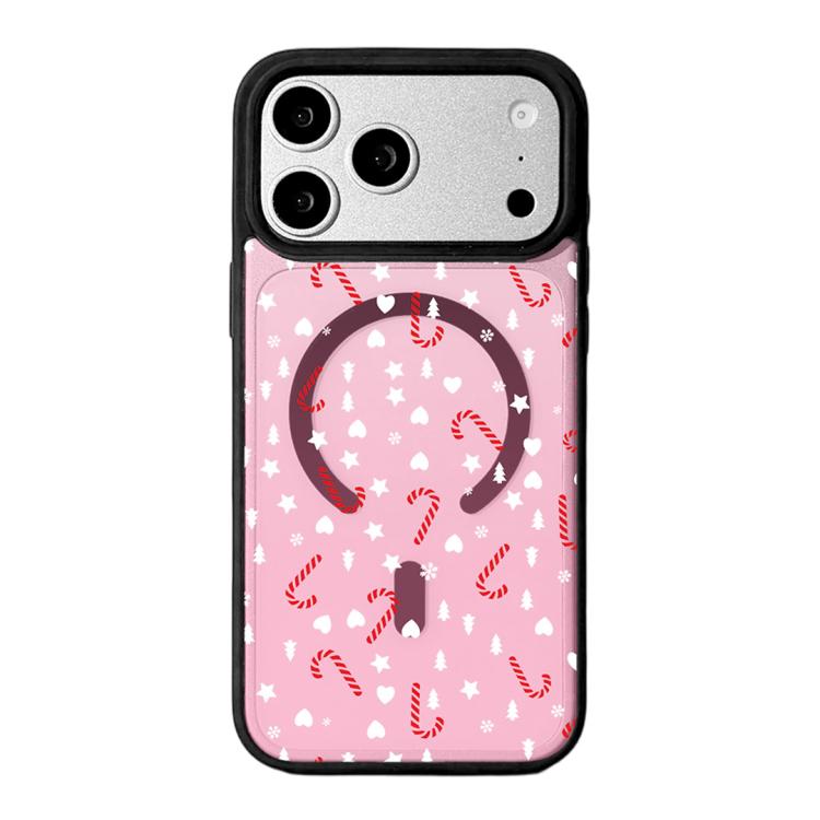 For iPhone 17 Pro Christmas Series Strong Magnetic Painted Black Edge Phone Case(Semi-transparent Sweet Pink)