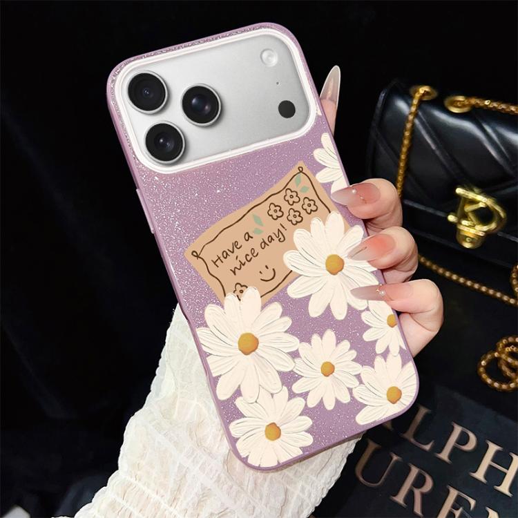 For iPhone 17 Pro Chrysanthemum Pattern IMD Glitter PC Hybrid TPU Phone Case(Purple)