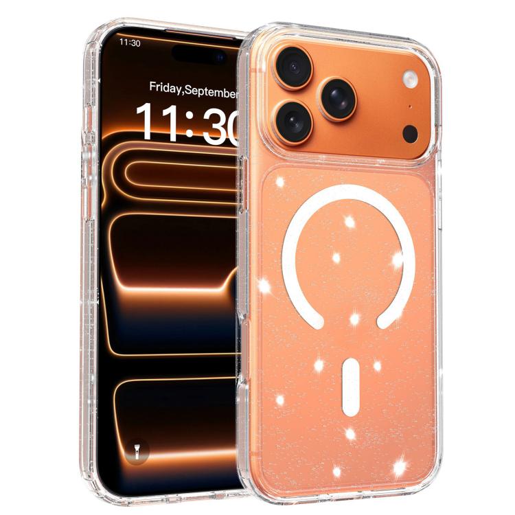 For iPhone 17 Pro Clear Glitter Magnetic PC Hybrid TPU Phone Case(Transparent)