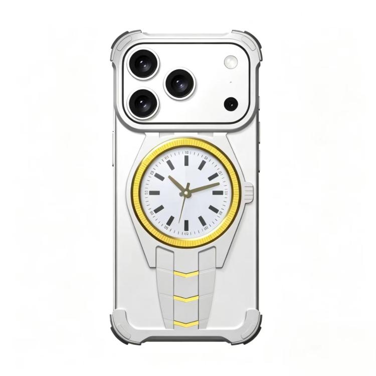 For iPhone 17 Pro Clock Design Aluminum Alloy Magnetic Phone Case(Silver)