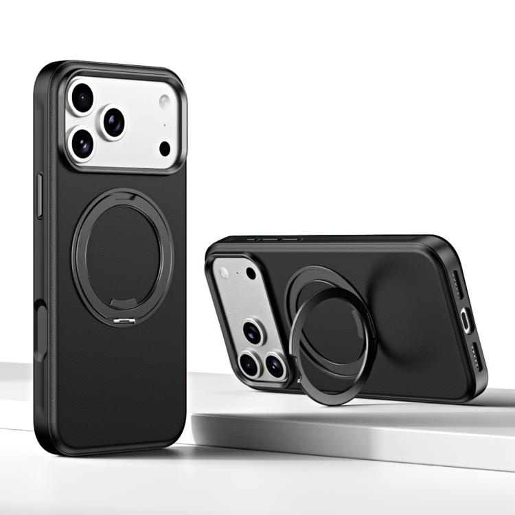 For iPhone 17 Pro Cloud Block Star Leather Series 360 Degree Rotation Holder Magnetic Phone Case(Black)