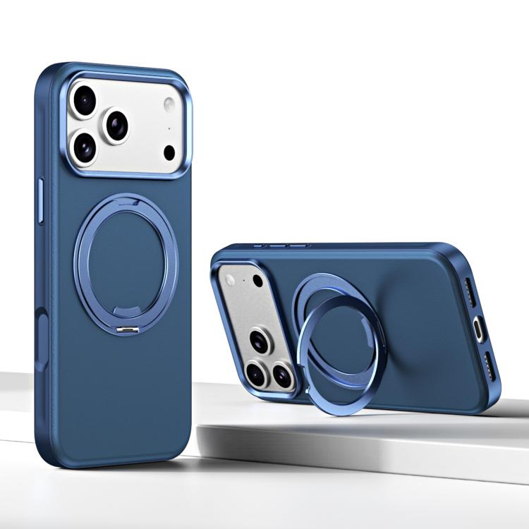 For iPhone 17 Pro Cloud Block Star Leather Series 360 Degree Rotation Holder Magnetic Phone Case(Blue)