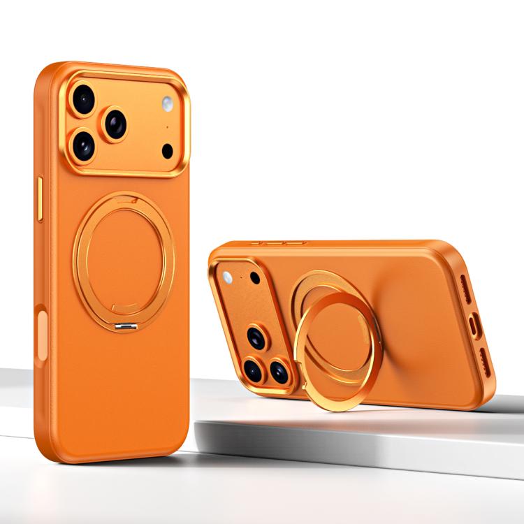 For iPhone 17 Pro Cloud Block Star Leather Series 360 Degree Rotation Holder Magnetic Phone Case(Orange)