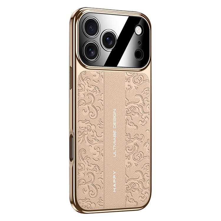 For iPhone 17 Pro Cloud Dragon Pattern Plain Leather PC Phone Case(Gold)
