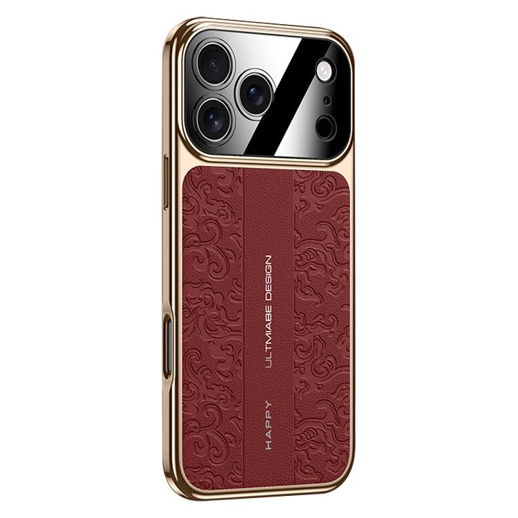 For iPhone 17 Pro Cloud Dragon Pattern Plain Leather PC Phone Case(Red)