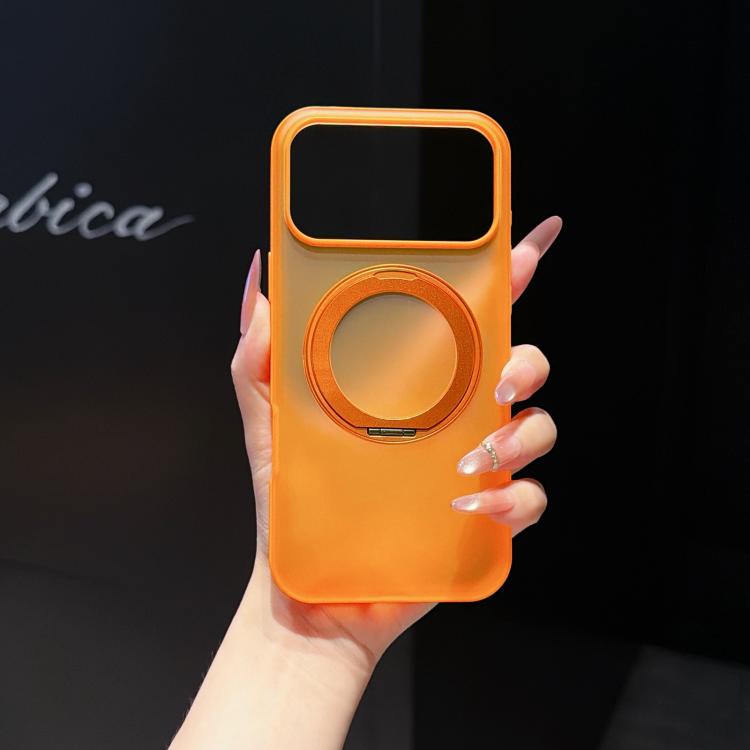 For iPhone 17 Pro Cloud Edge Floating Semi-Transparent Matte Magnetic Rotating Holder Phone Case(Orange)