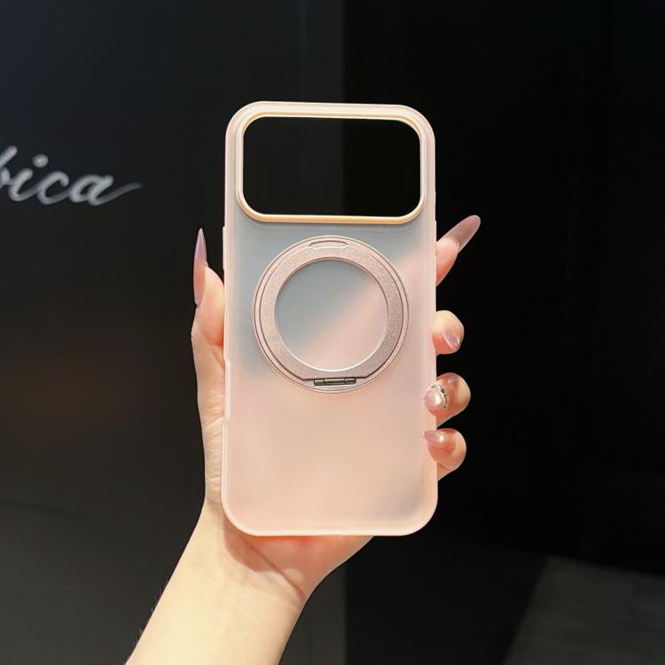 For iPhone 17 Pro Cloud Edge Floating Semi-Transparent Matte Magnetic Rotating Holder Phone Case(Pink)