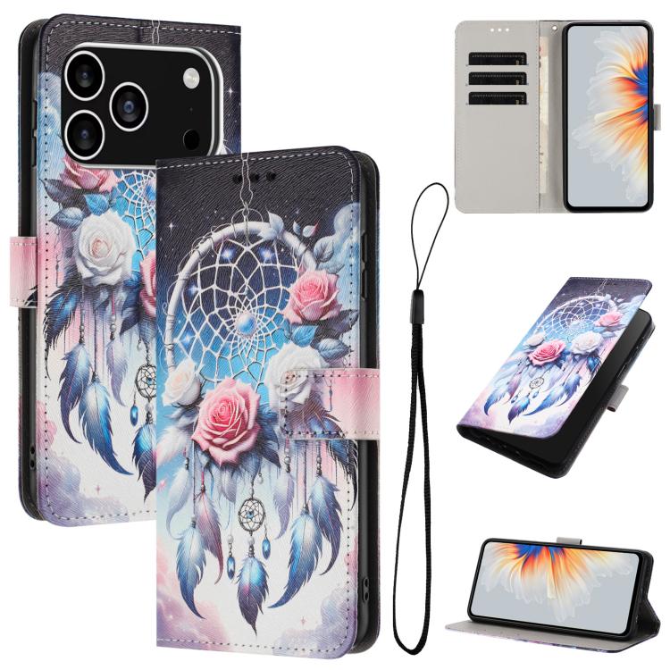 For iPhone 17 Pro Color Drawing Pattern Leather Phone Case(Flower Wind Chime)