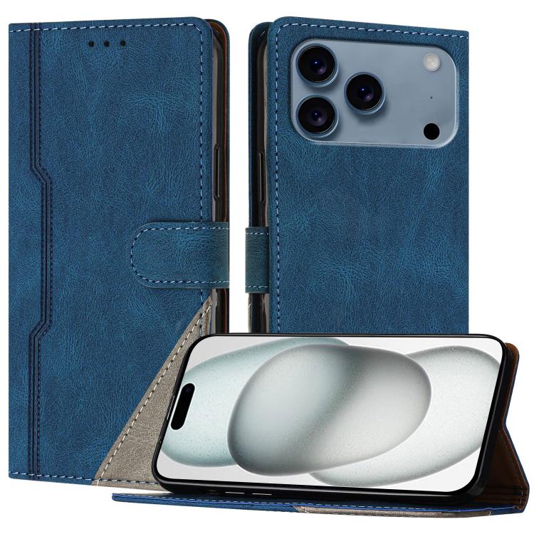 For iPhone 17 Pro Color Matching Buckle Clasp Vegan Leather Phone Case(Blue)