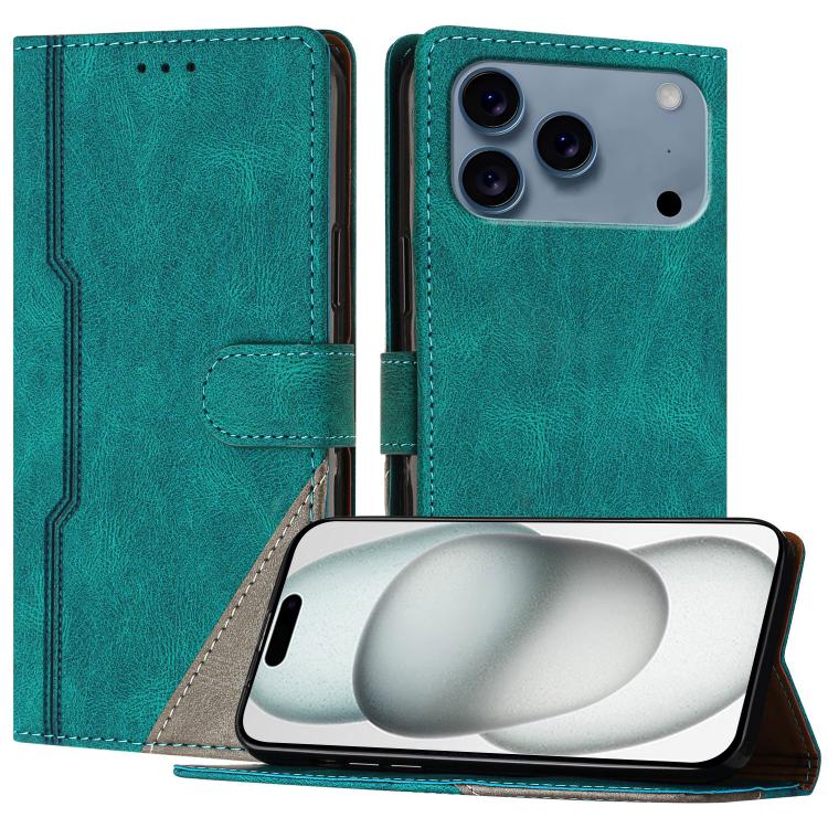 For iPhone 17 Pro Color Matching Buckle Clasp Vegan Leather Phone Case(Green)