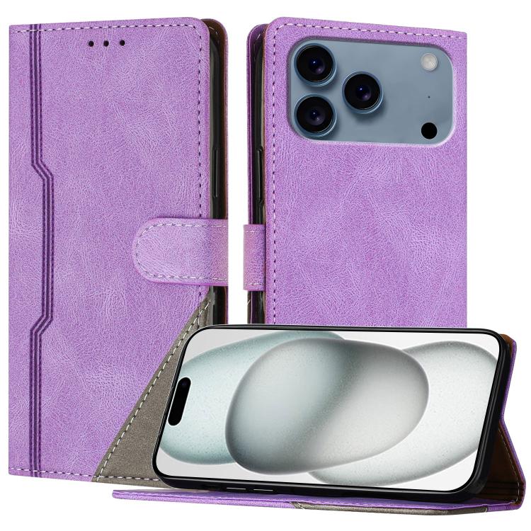 For iPhone 17 Pro Color Matching Buckle Clasp Vegan Leather Phone Case(Purple)