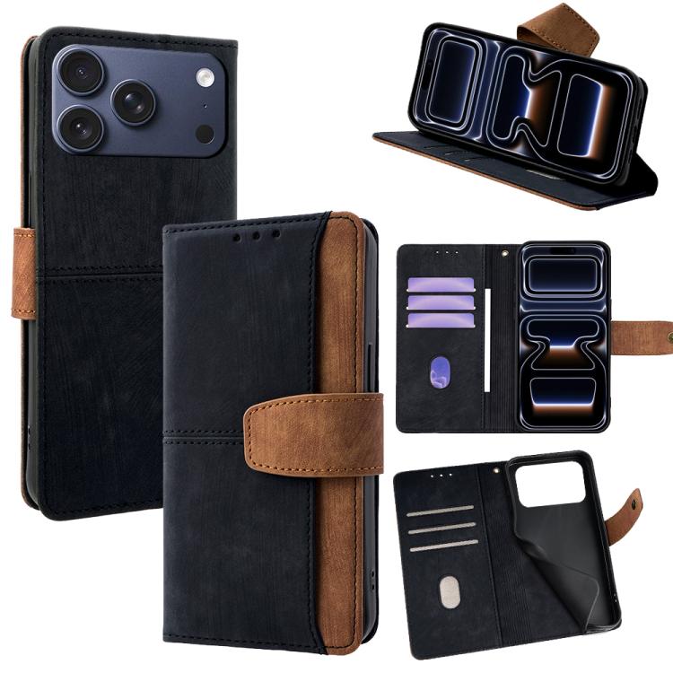 For iPhone 17 Pro Color Stitching Skin Feel Leather RFID Blocking Phone Case(Black)