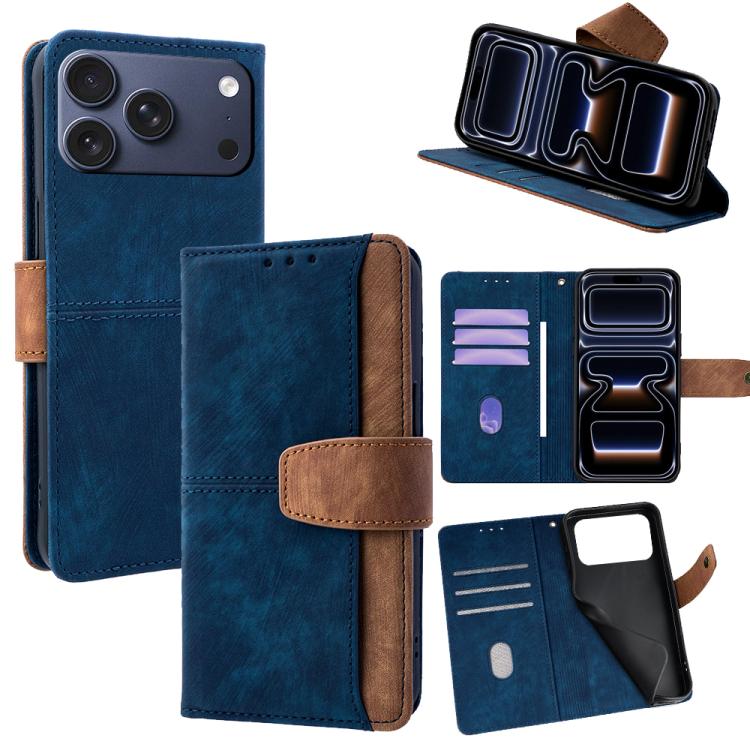 For iPhone 17 Pro Color Stitching Skin Feel Leather RFID Blocking Phone Case(Blue)